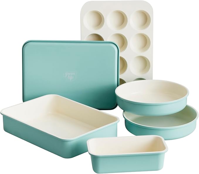 GreenLife 6 Piece Nonstick Bakeware Set, Non-Toxic PFAS-Free Ceramic Oven Pans, Dishwasher & Oven