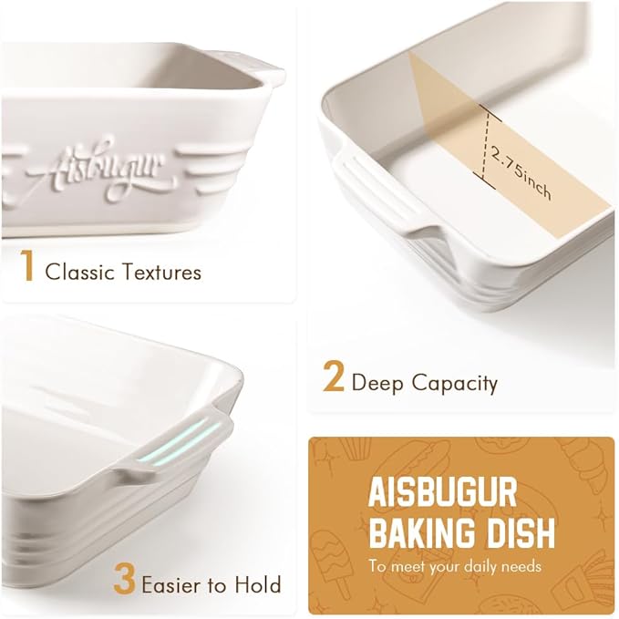 Casserole Dishes for Oven,9x13 Ceramic Baking Dish,4.2 Quarts Large Lasagna Pan with Handles Deep