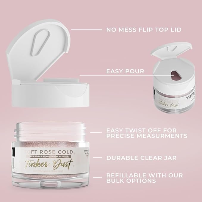 Bakell - Soft Rose Gold Tinker Dust (5g, 1x Jar) Edible Glitter for Food, Desserts, and Beverages!