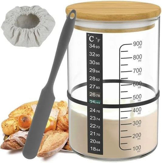 Pro Sourdough Bread Starter Kit - 34 oz sourdough jar with 5 unique features for the perfect sour