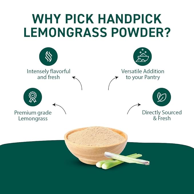 HANDPICK Lemongrass Powder (226g/8oz) Non GMO, Gluten Free, 100% Raw, Sourced from India, For
