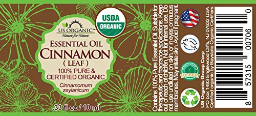 US Organic 100% Pure Cinnamon Leaf Essential Oil - USDA Certified Organic, Steam Distilled - W/Euro