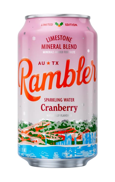 AUTX RAMBLER Sparkling Water, Texas Limestone Mineral Blend, Cranberry Flavor, Limited Edition