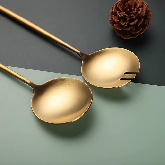 Salad Servers,Spoon and Fork Set 11.41 inch,18/10 Stainless Steel Salad Serving Titanium Plating