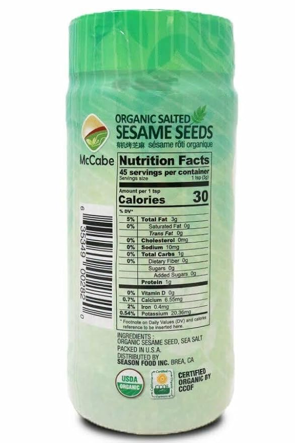 McCabe Organic Salted Sesame, 8oz (2 Packs), USDA Organic Certified, CCOF Certified Organic