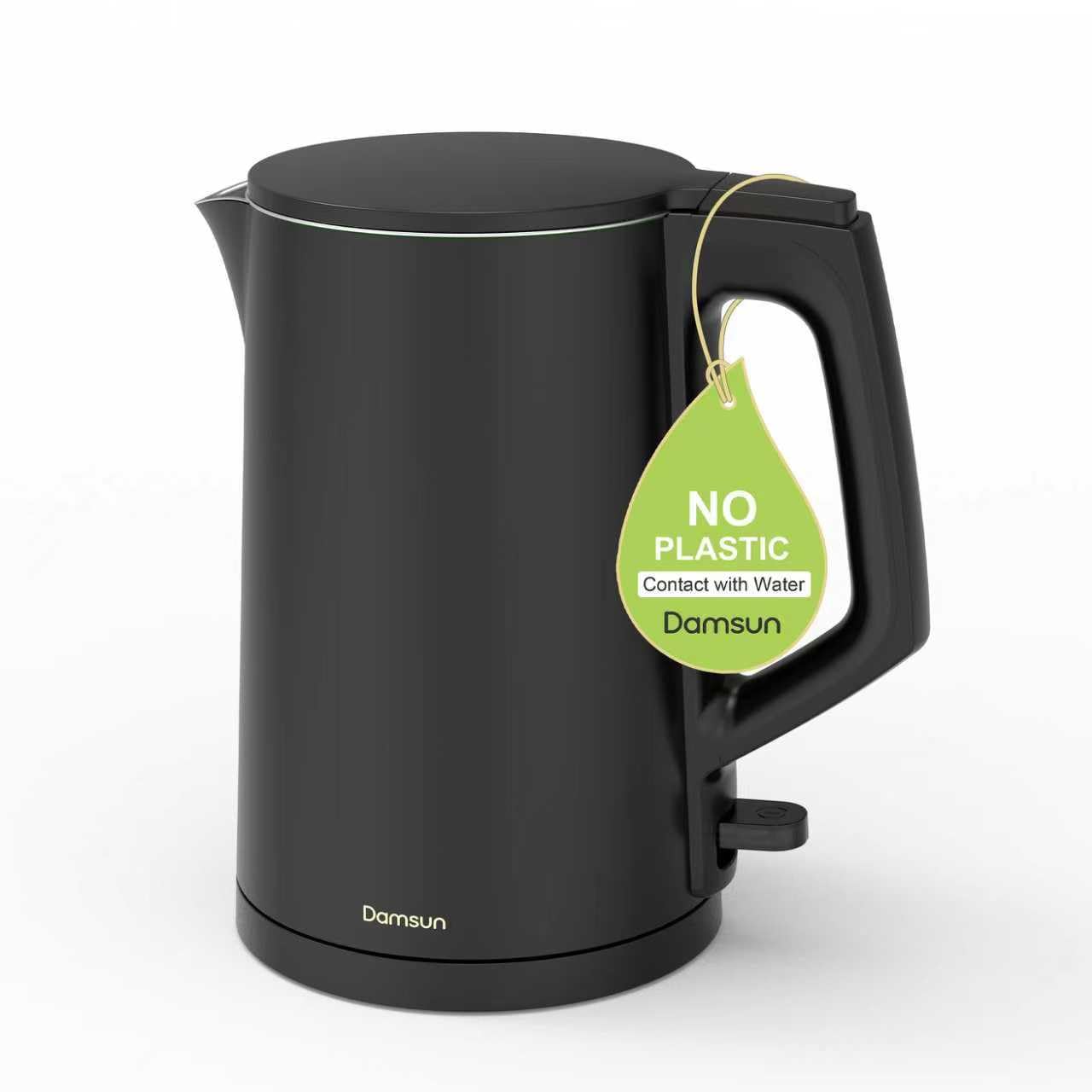 Damsun 1.7L Stainless Steel Electric Kettle, 1500W Rapid Boil, Black