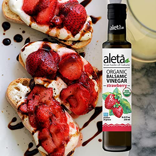 Aleta Farms Balsamic Vinegar, Greek Organic Strawberry Infused Aged Balsamic Vinegar, USDA Organic