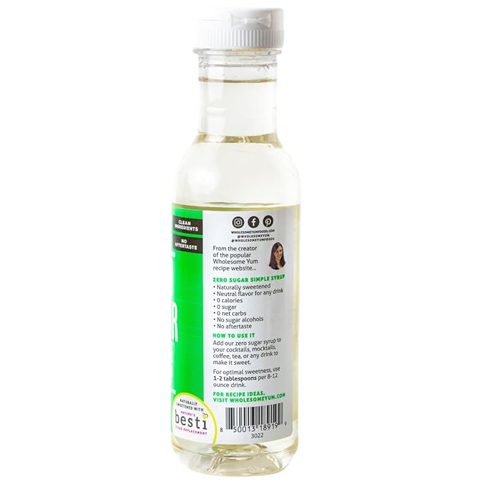 Wholesome Yum Keto Simple Syrup - Skinny Sugar Free Simple Syrup With Monk Fruit & Liquid Allulose