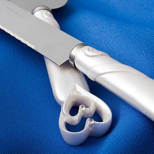 GIFTS INFINITY® Personalized Wedding White Interlock Heart Cake Knife and Server Set Free Engraving
