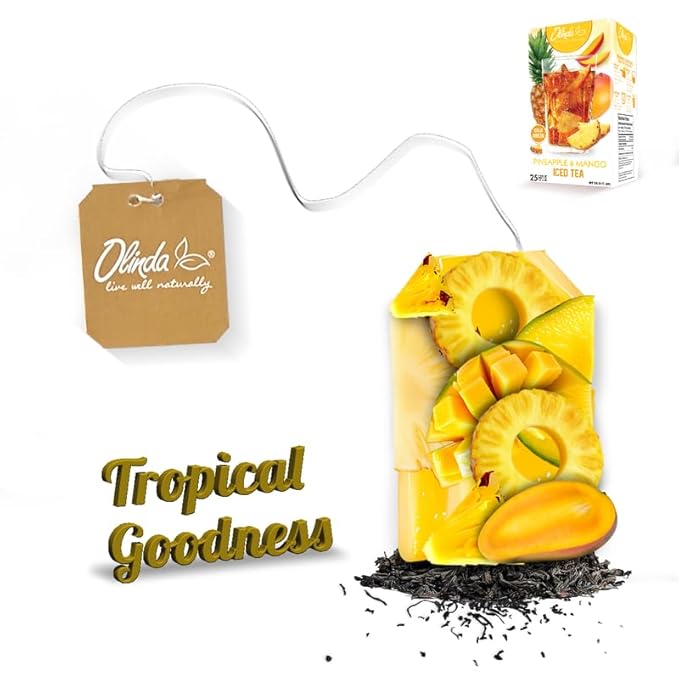 Olinda Pineapple and Mango Iced Tea Bags Herbal Cold Brew Organic Black Tea Refreshing Summer Drink