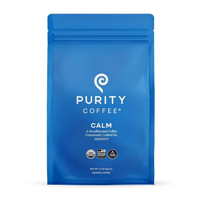 Purity Coffee CALM Decaf Ground Coffee - Natural Water Decaffeinated Coffee - USDA Organic and
