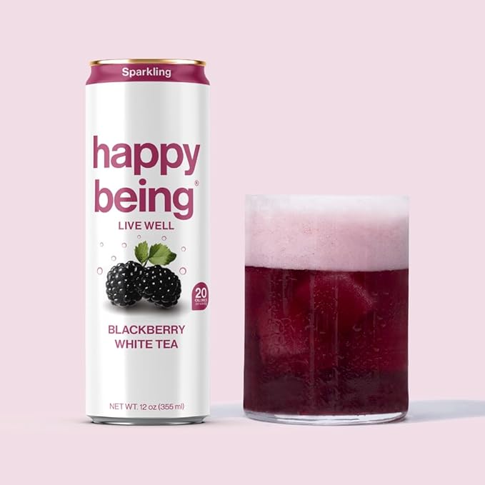 Happy Being Sparkling Nutrient-Rich Blackberry Citrus White Tea – Infused with Turmeric