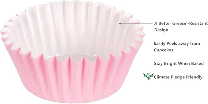 Caperci Grease-Resistant Standard Pink Cupcake Liners 150 Counts - Heavy Duty Paper Muffin Baking
