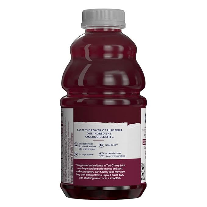 Ocean Spray® Pure Unsweetened Tart Cherry, 100% Tart Cherry Juice, 32 Fl Oz Bottle (Pack of 8)
