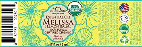 US Organic 100% Pure Melissa (Lemon Balm/Sweet Balm) Essential Oil - USDA Certified Organic, Steam