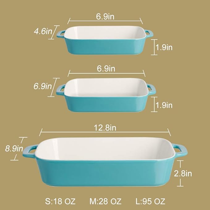 Sweejar Ceramic Bakeware Set, Rectangular Baking Dish for Cooking, Kitchen, Cake Dinner, Banquet