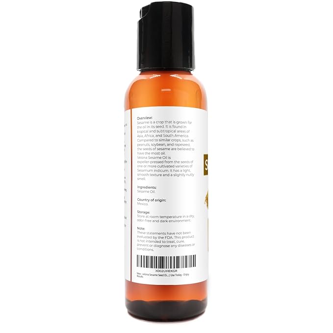 Sesame Seed Oil by Velona - 2 fl oz | 100% Pure and Natural Carrier Oil | Refined, Expeller Pressed