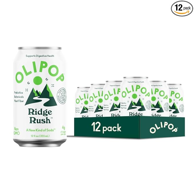 OLIPOP Prebiotic Soda Pop, Ridge Rush, Pantry Pack Packed with Prebiotics, Fiber, and Botanicals