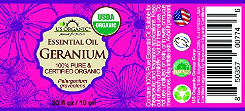 US Organic 100% Pure Geranium Essential Oil - USDA Certified Organic, Steam Distilled - W/Euro