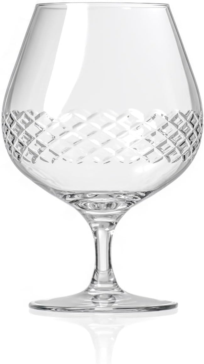 Rolf Glass Diamond Brandy Snifter | 22.5oz Cognac Glass | Lead-Free, Diamond-Wheel Engraved |