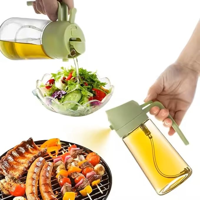 Oil Sprayer for Cooking 2 in 1, 470ml/16oz, Oil Spray & Dispenser Glass Bottle, Food-grade material