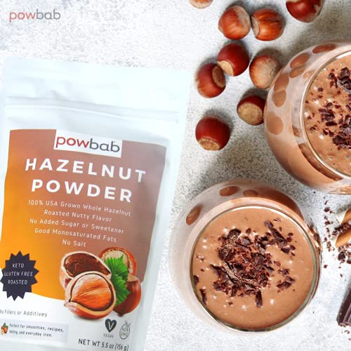powbab Hazelnut Powder - 100% USA Grown Roasted Hazelnut Meal Flour. Roasted Nutty Flavor, Not Raw.