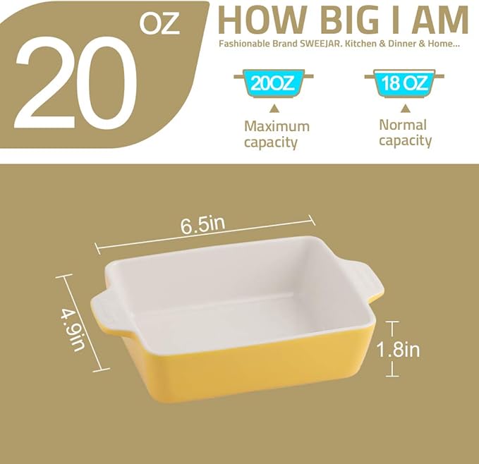 Sweejar Ceramic Baking Dish, Rectangular Small Baking Pan with Double Handles, 20 Oz for Cooking