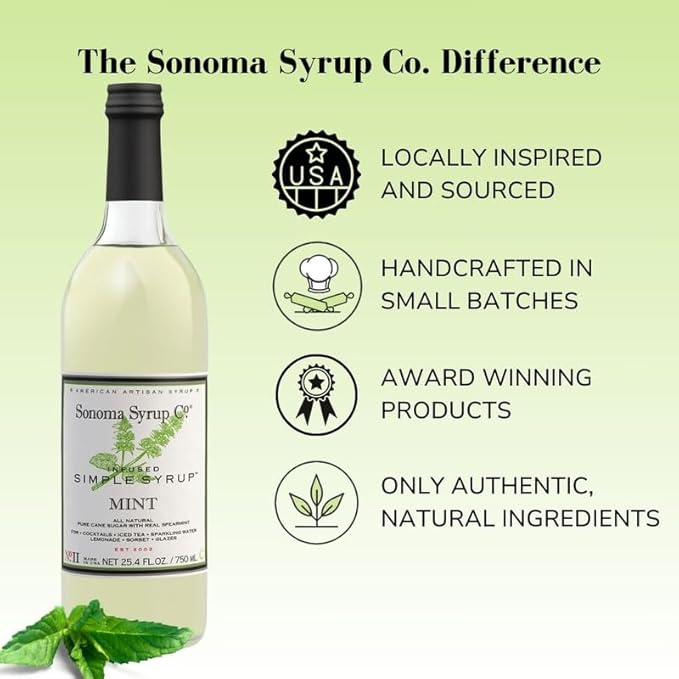 Sonoma Syrup Co. Mint Infused Simple Syrup 25.4 fl oz | for Coffee, Cocktails, and Cooking | Hand