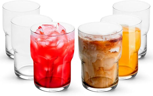 LEMONSODA Stackable Iced Coffee Glasses Set of 6, 48-15 and 21oz Drinking Glasses for Lattes, Tea