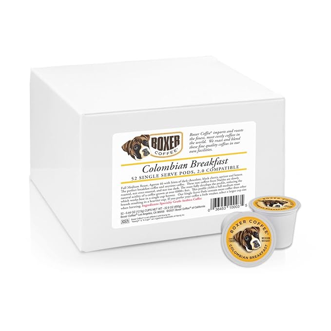 Boxer Coffee 52 Count Colombian Breakfast Single-Serve Cups Pods Specialty Grade gourmet artisan