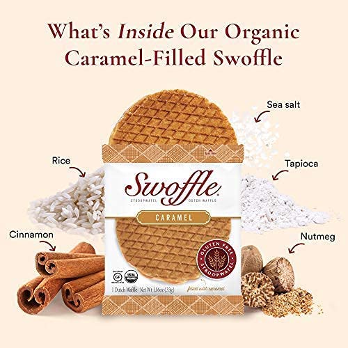Gluten Free Organic Stroopwafels by Swoffle - Caramel Filled | (4) 1.16oz Wafers | non-GMO, Wheat