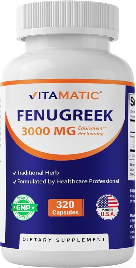 Vitamatic Fenugreek Capsules Extra Strength 3000 mg Equivalent Per Serving (from 10:1 Extract 300