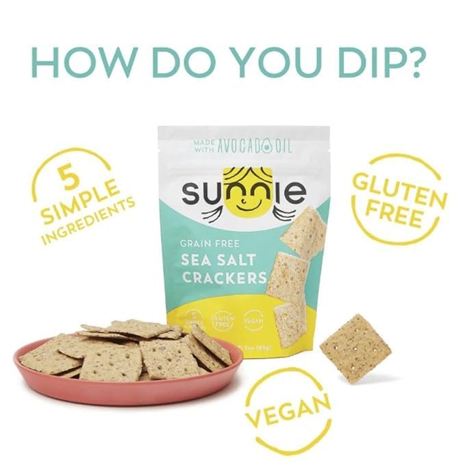Sunnie Gluten Free Crackers - Healthy Grain Free Sea Salt Crackers, Snacks for Kids & Adults, Made