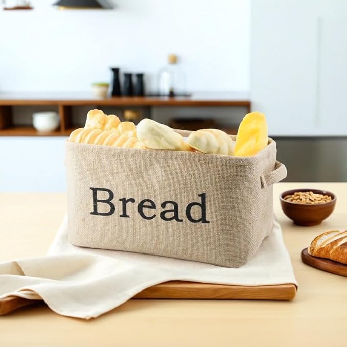 YAHUAN Burlap Bread Basket with Handles Bread Bin for Keeping Bread, Jute Bread Box for Kitchen