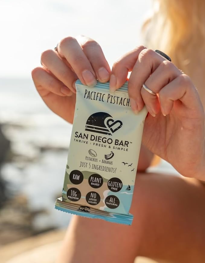 San Diego Bar - Pistachios + Banana | 10g Protein | Raw & Vegan Energy Meal Bars | Gluten & Soy