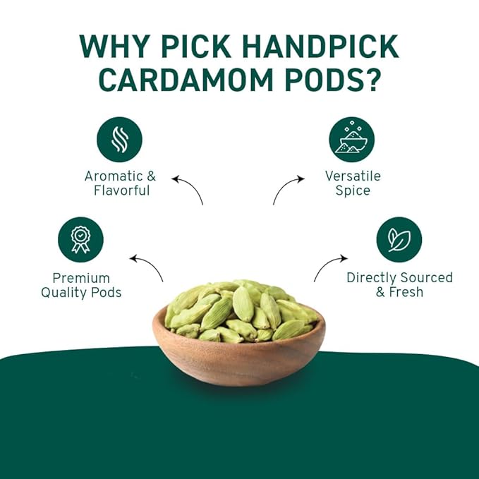 HANDPICK Green Cardamom Pods (57g / 2oz) Large size Green Elaichi | Pure, Non-GMO, Gluten Free |