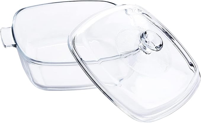 Clear Square Glass Casserole with Lid, Baking Dish with Glass Cover, Oven, Freezer and Dishwasher