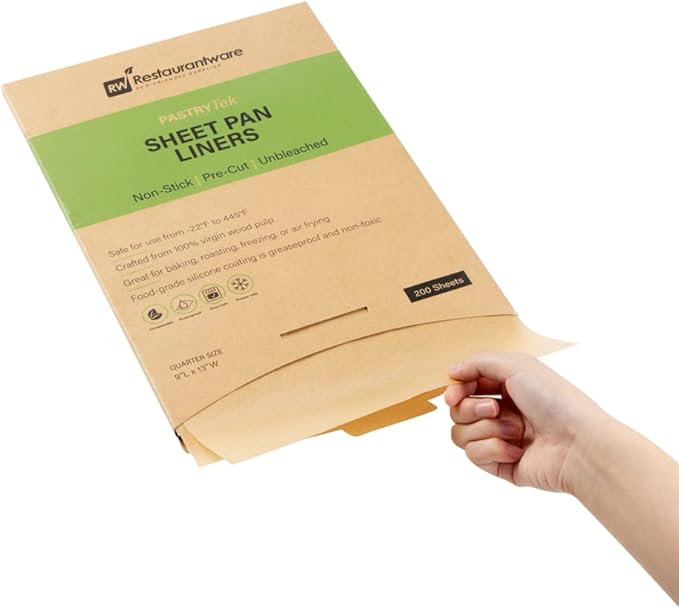 Restaurantware Pastry Tek 9 x 12 Inch Parchment Paper Sheets 200 Greaseproof Baking Sheets For Oven - Pre-Cut Double-Sided Silicone Coating Unbleached Paper Nonstick Baking Sheets Quarter-Size