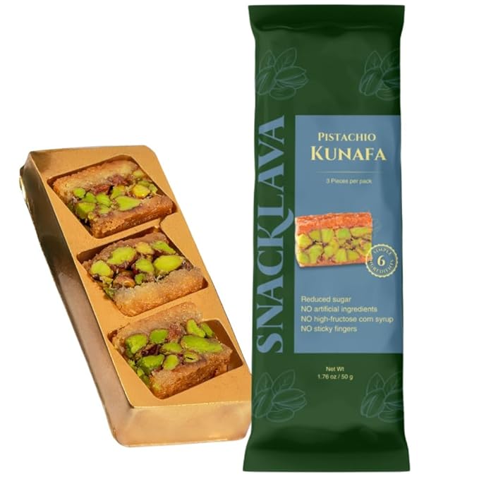 Snacklava Pistachio Kunafa Bites - 20 Pack (3 Pieces per Pack) - No Artifical Ingredients, Colors