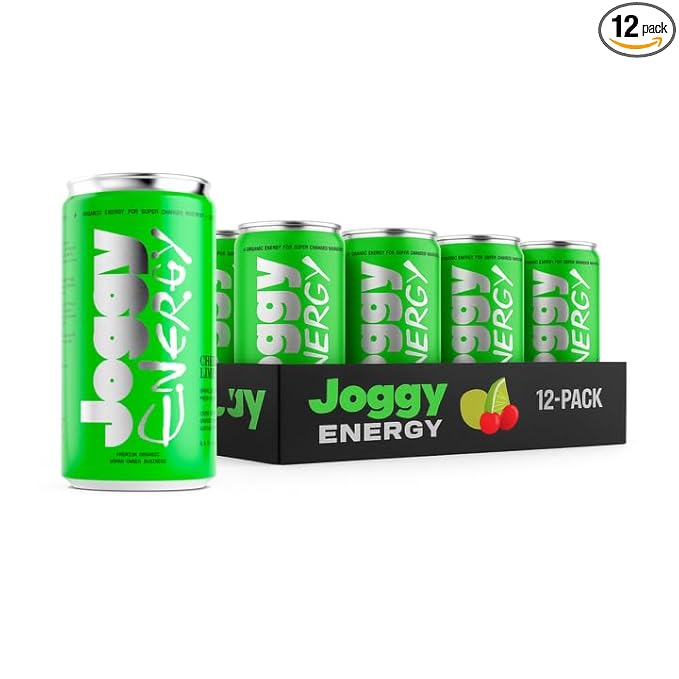 Joggy Organic Energy Drink | Cherry Lime & Hibiscus (12pk) | Clean Pre Workout Beverage with 150mg