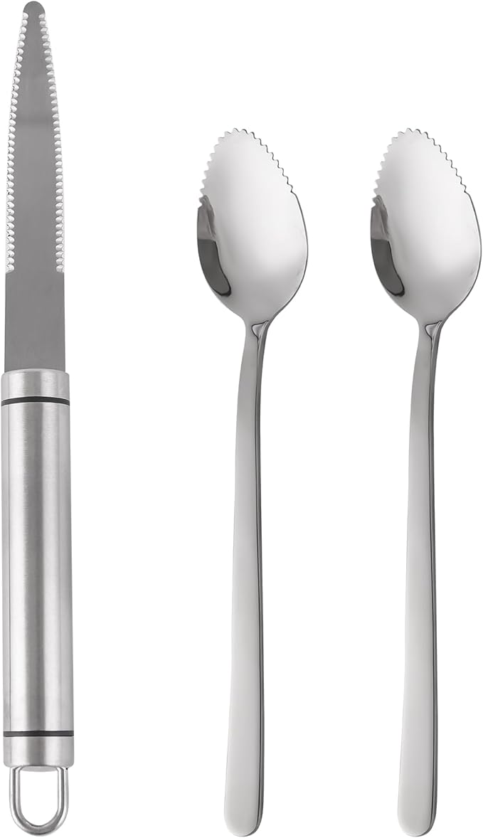 Grapefruit knife & Grapefruit Spoons, Grapefruit Utensil 3 Pieces Set, Stainless Steel Serrated
