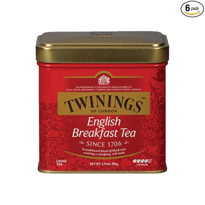 Twinings English Breakfast Loose Tea Tins, 3.53 Ounce Tins (Pack of 6), Smooth, Flavourful, Robust
