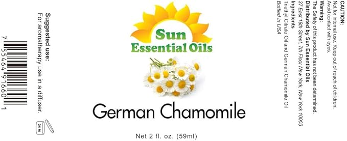 Sun Essential Oils - German Chamomile Essential Oil (2 oz) for Diffuser, Skin, Body, Face