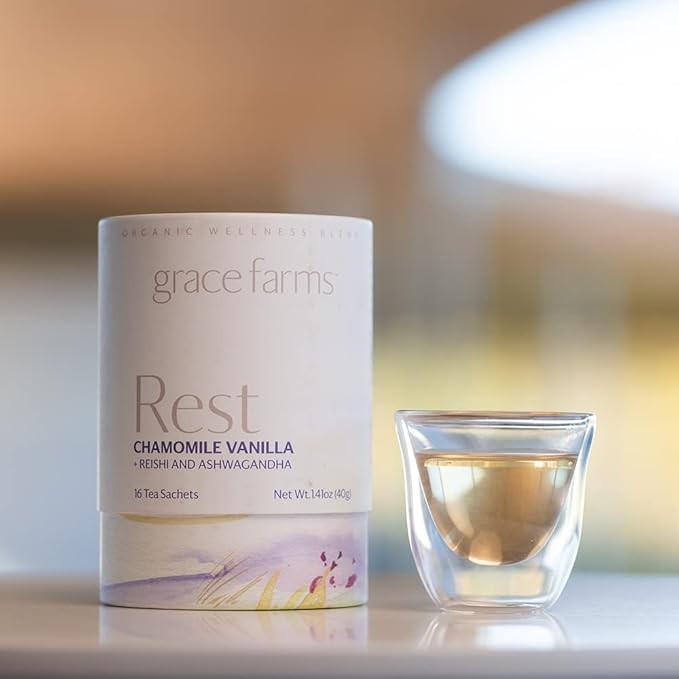 Grace Farms REST Wellness Organic Tea Blend (16 Pyramid Sachets) | Sleep and Stress Support For