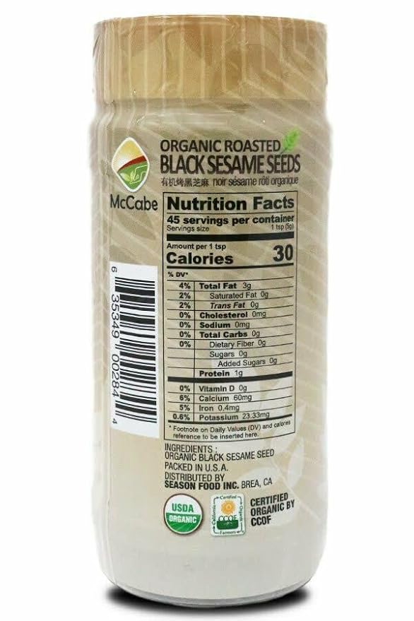 McCabe Organic Roasted Black Sesame, 8oz (3 Packs), USDA Organic Certified, CCOF Certified Organic