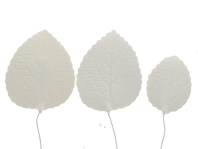 Global Sugar Art Hydrangea Leaves Sugar Cake Flowers White Mix of Large Medium and Small, 15 Count
