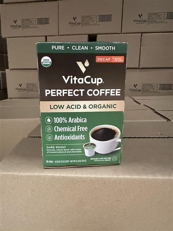 VitaCup Organic Perfect Dark Roast Decaf Coffee Pod for Pure & Clean Energy, Antioxidants, Low