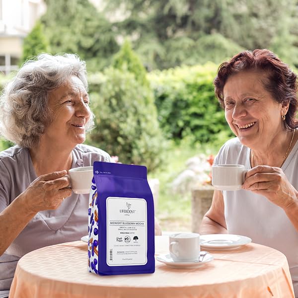 Lifeboost Midnight Blueberry Mocha Whole Bean Coffee - Non-GMO Wild Blueberry Low Acid Single