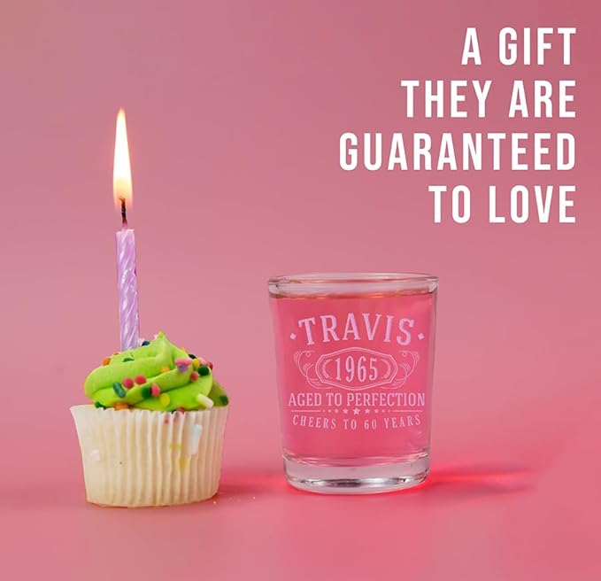 Personalized Vintage 60th Etched 2.5oz 1pk Shot Glass – Custom 1965 Happy 60th Birthday Gifts Men