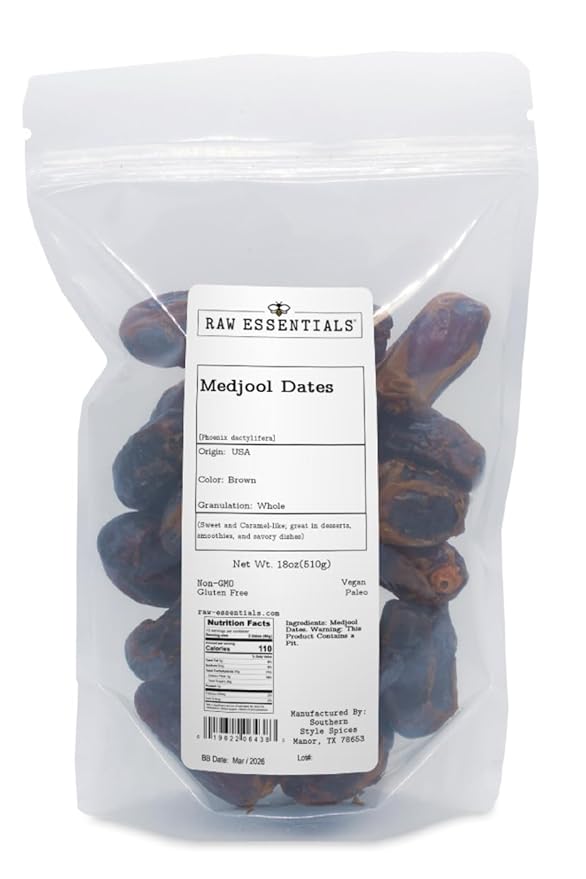 Raw Essentials Medjool Dates - Sweet and Caramel-like - Great in Desserts, Smoothies, and Savory